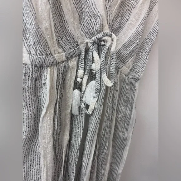 New Blue Island Silver White Wrap Maxi Dress Striped Glitter V Neck Spring - Picture 13 of 16